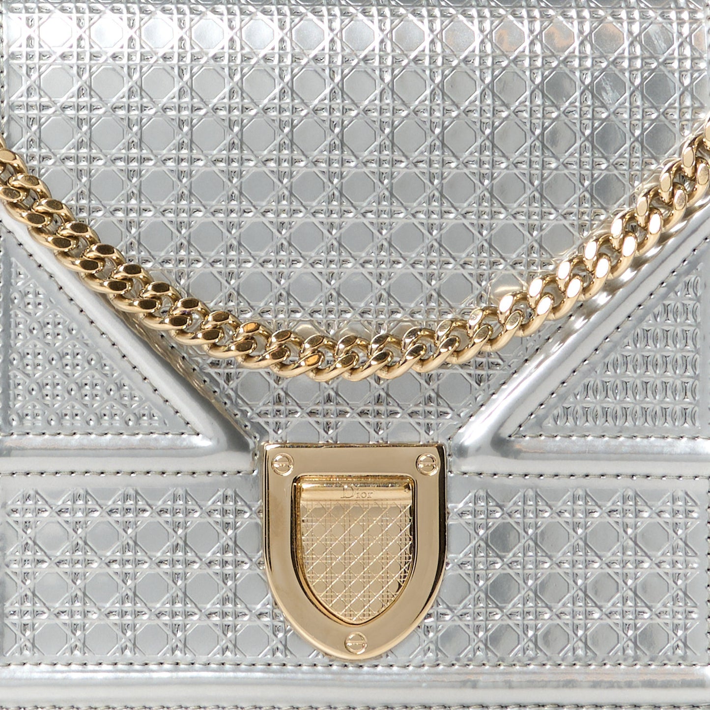 Metallic Patent Micro-Cannage Diorama Wallet on Chain Pouch Silver