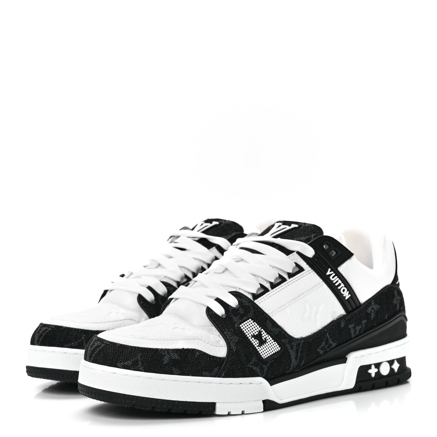 Calfskin Monogram Denim Mens LV Trainer Sneakers 9 Black