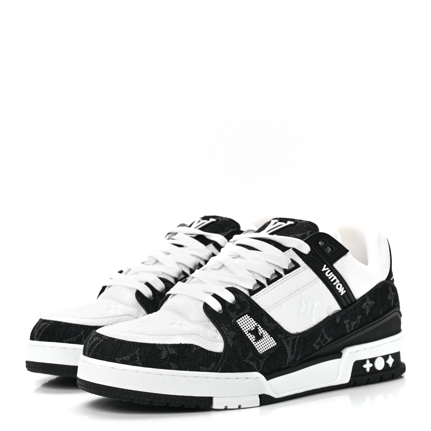 Louis Vuitton Calfskin Monogram Denim Mens LV Trainer Sneakers 9 Black 3 of 10