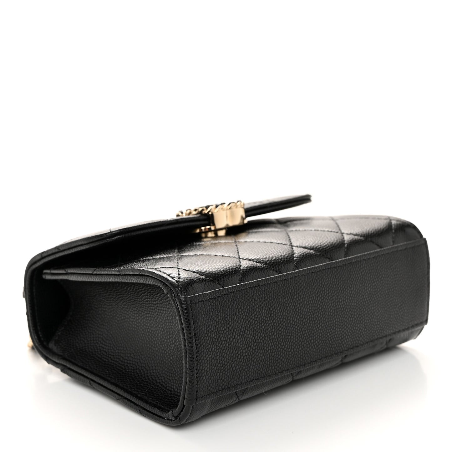 Caviar Quilted Double Chain Top Handle Flap With Chain Black