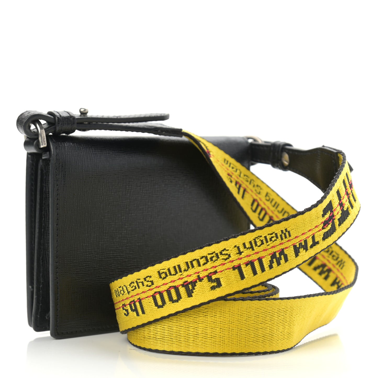 Saffiano Striped Diag Flap Wallet With Strap Black White