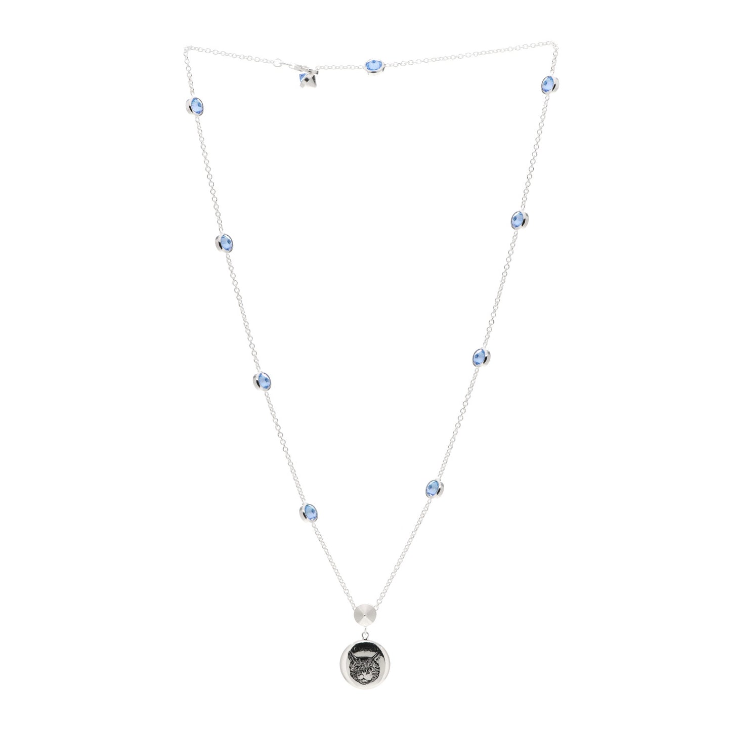 Sterling Silver Blue Zirconia Blind For Love Pendant Necklace