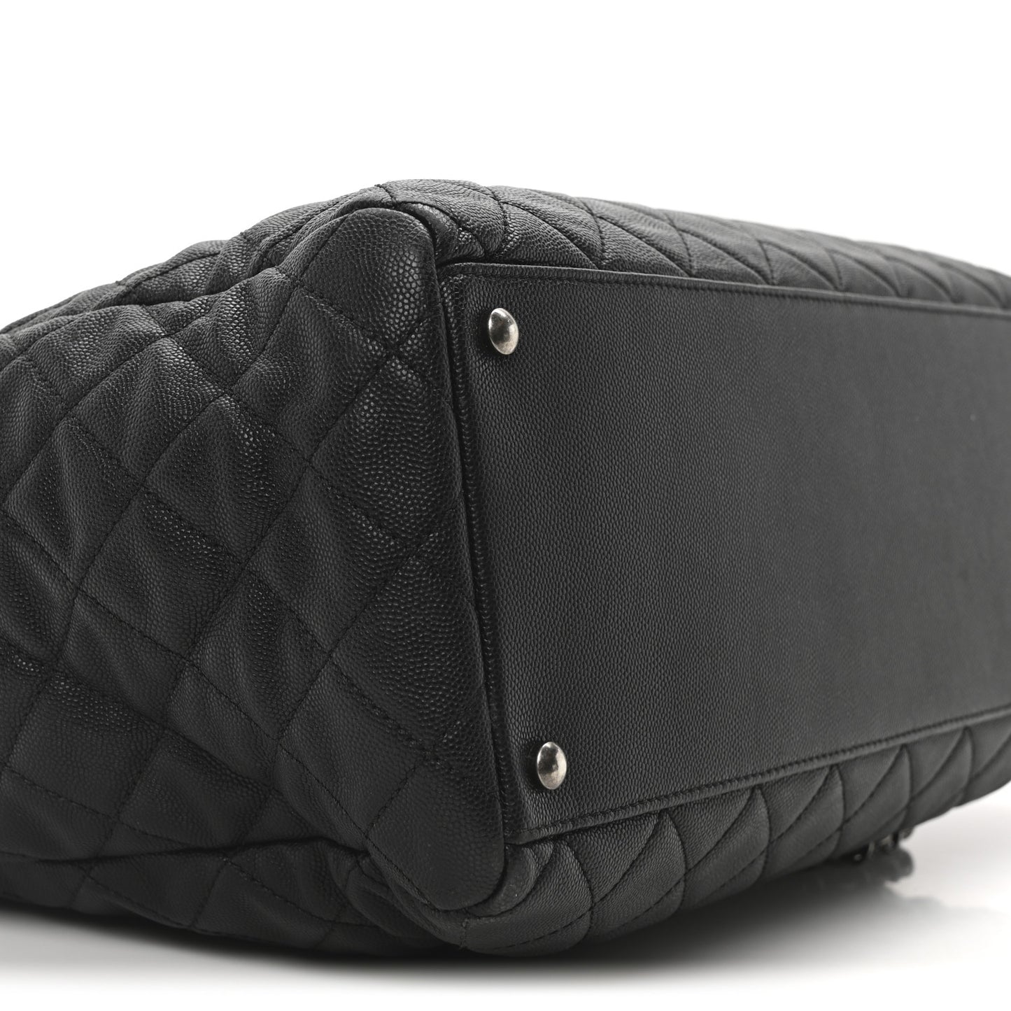 Caviar Quilted Large Coco Handle Shopping Tote Black