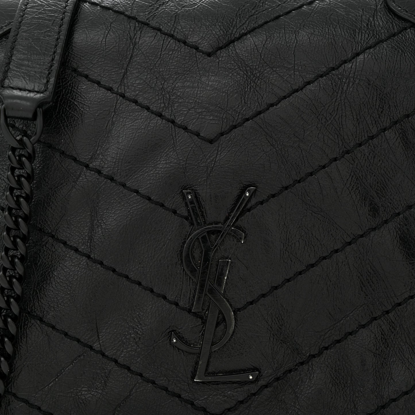 Crinkled Calfskin Matelasse Monogram Niki Chain Wallet Black