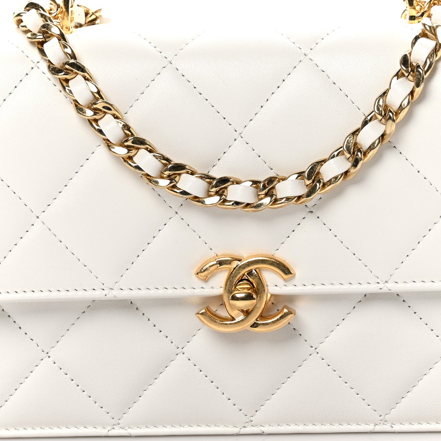 Chanel Shiny Calfskin Quilted Small Metal Top Handle Flap White 9 of 12