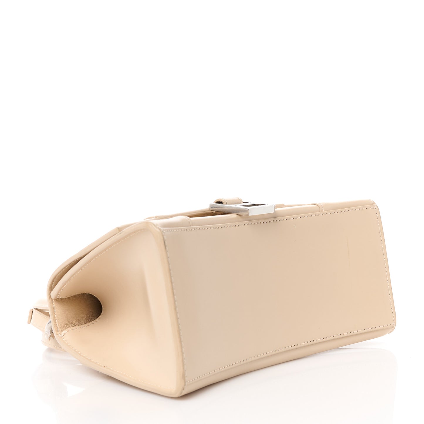 Shiny Box Calfskin Small Hourglass Top Handle Bag Light Beige