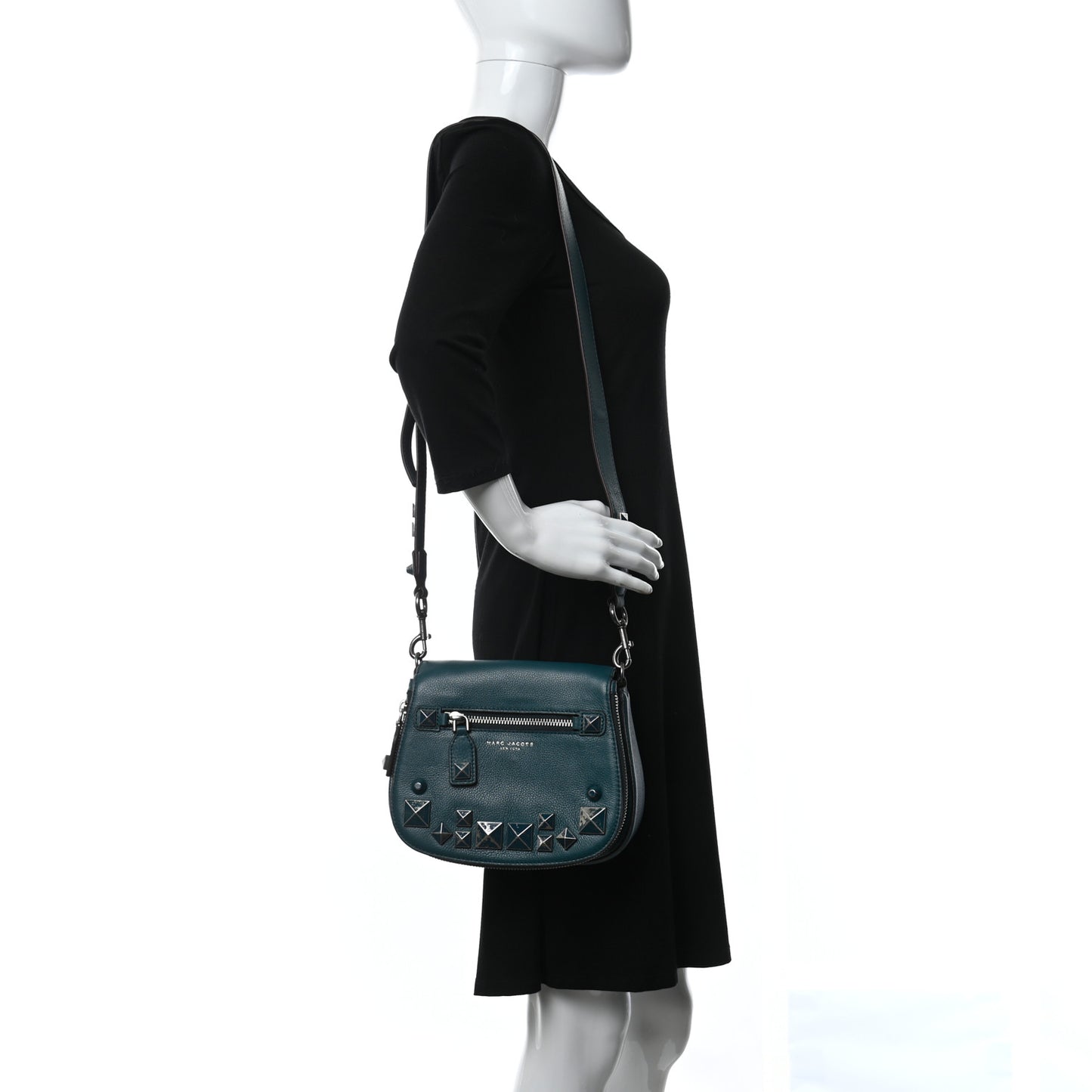 Pebbled Calfskin Studded Recruit Nomad Crossbody Teal