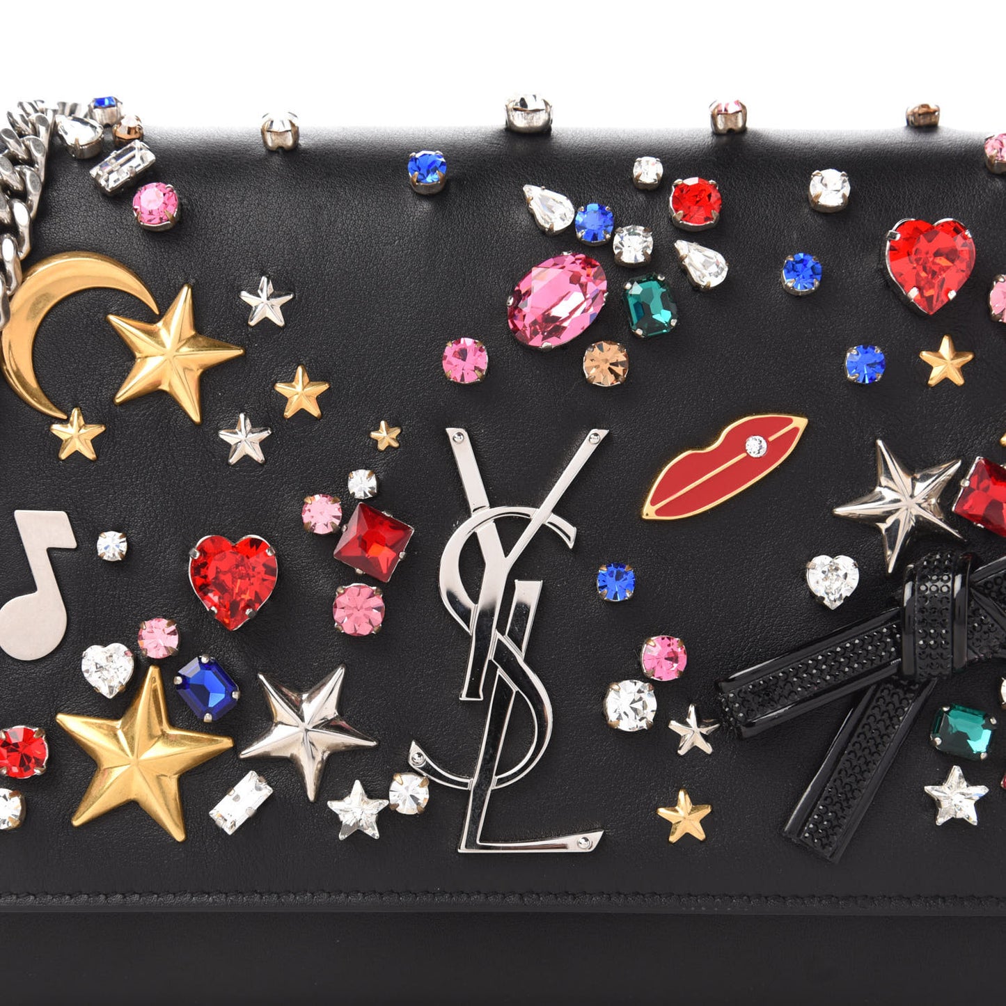 Calfskin Embellished Medium Monogram Kate Satchel Black