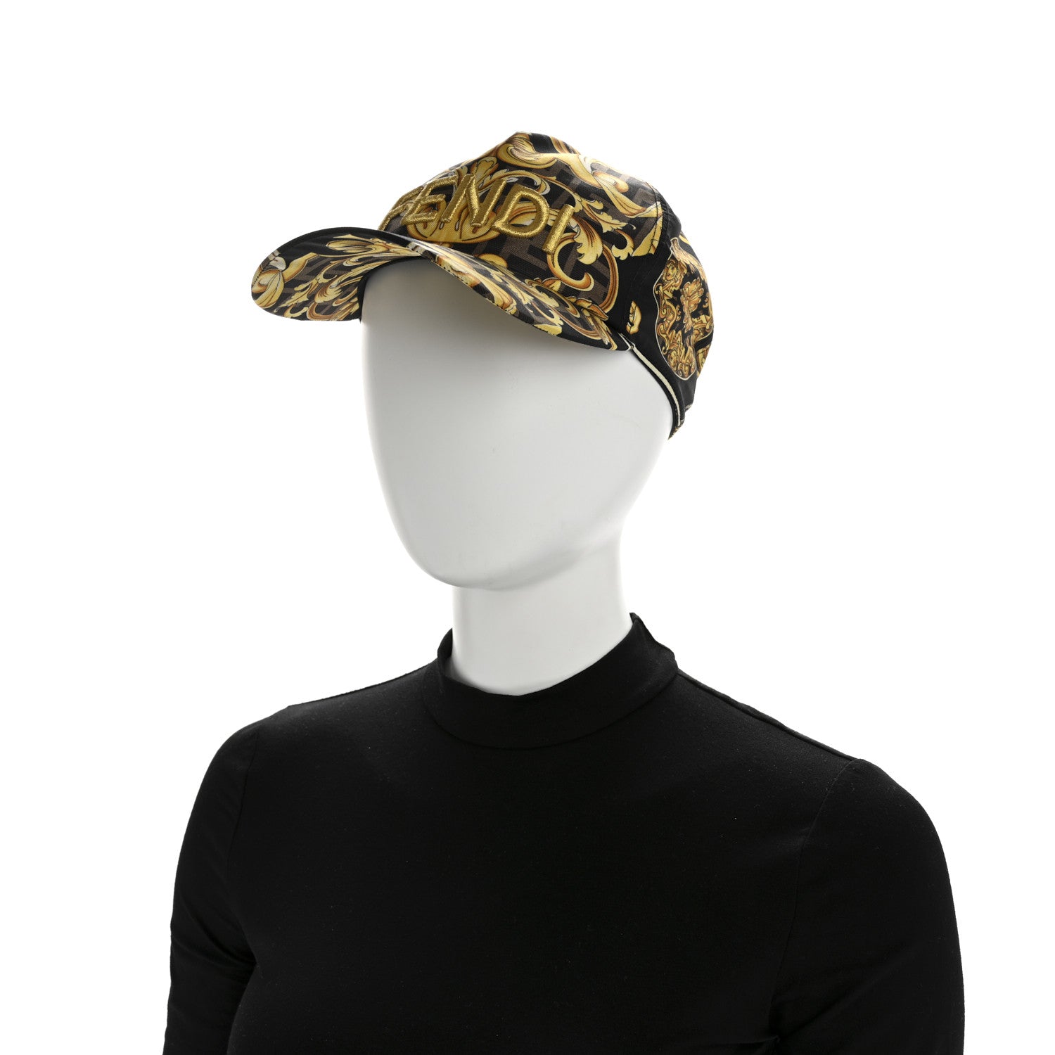 Fendi X VERSACE Silk FF Baroque Fendace Foulard Cap Gold 2 of 8