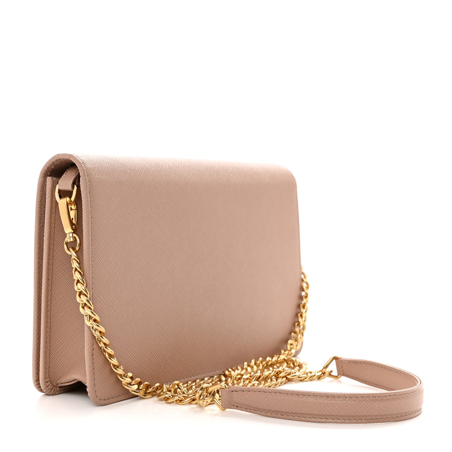 Saffiano Lux Metal Logo Mini Chain Flap Crossbody Bag Cipria