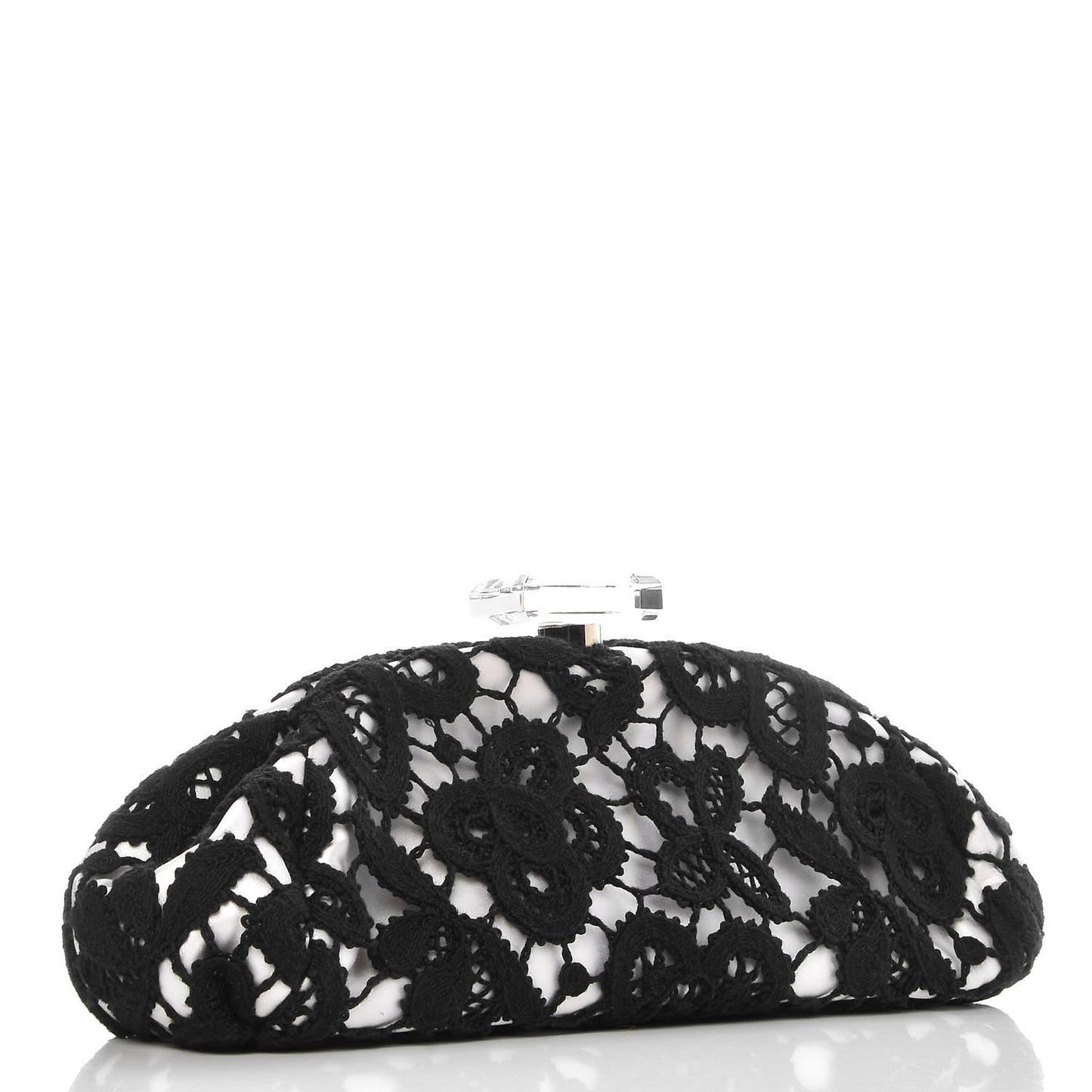 Lace Timeless Perfume Bottle Top Clutch Black White