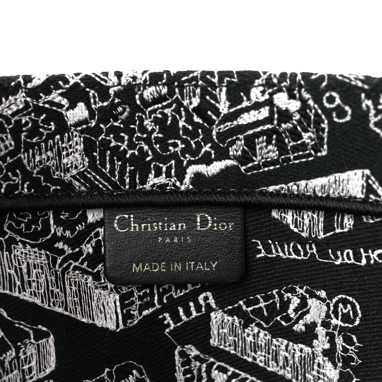 Canvas Embroidered Medium Plan De Paris Book Tote Black White