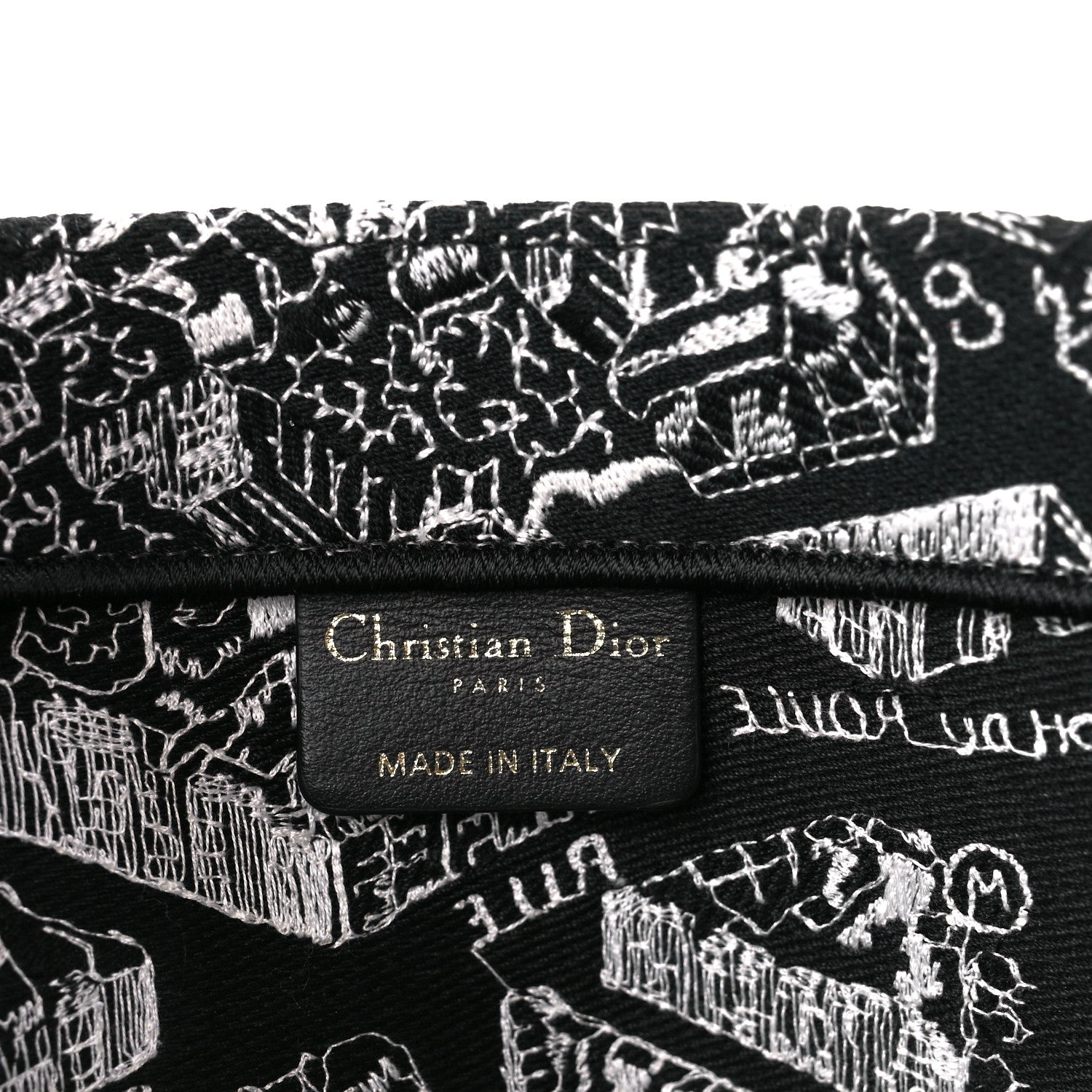 Christian Dior Canvas Embroidered Medium Plan De Paris Book Tote Black White 6 of 11