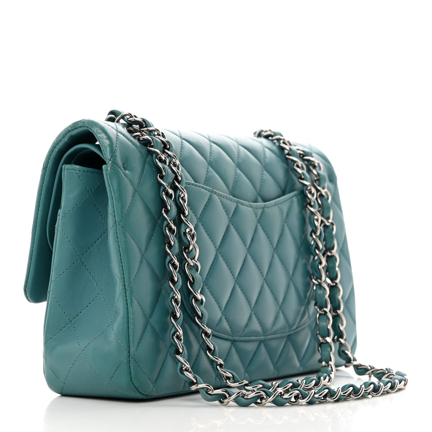Lambskin Quilted Medium Double Flap Light Blue