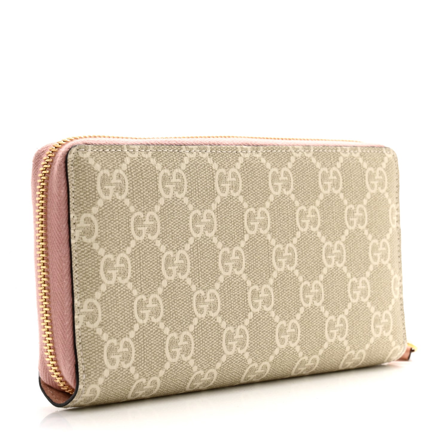 Dollar Calfskin GG Supreme Monogram GG Marmont Zip Around Wallet Light Pink Beige White