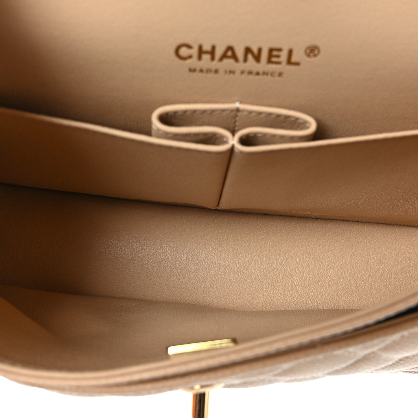 Caviar Quilted Small Double Flap Beige