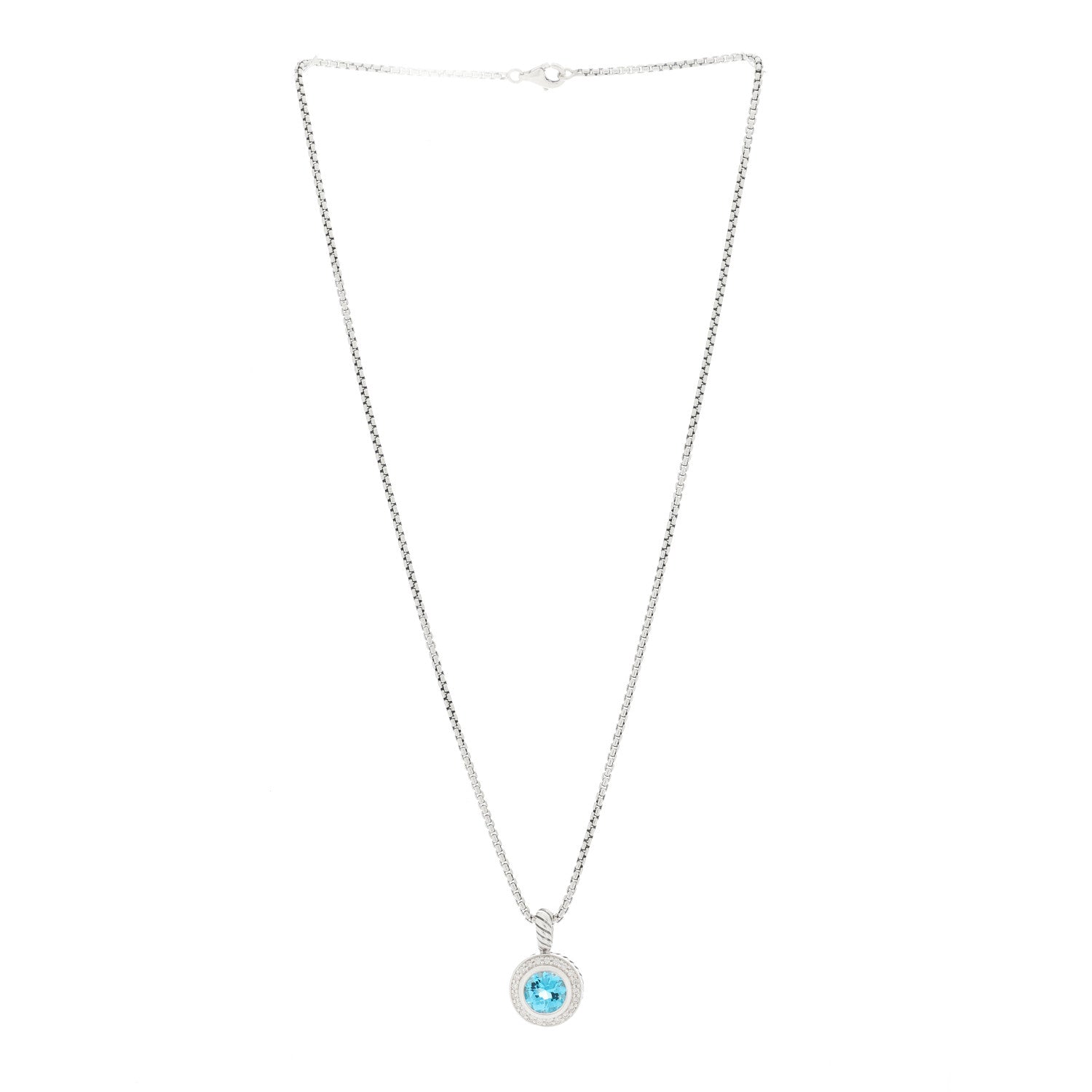 David Yurman Sterling Silver Diamond Blue Topaz 8mm Petite Cerise Pendant Necklace 2 of 4