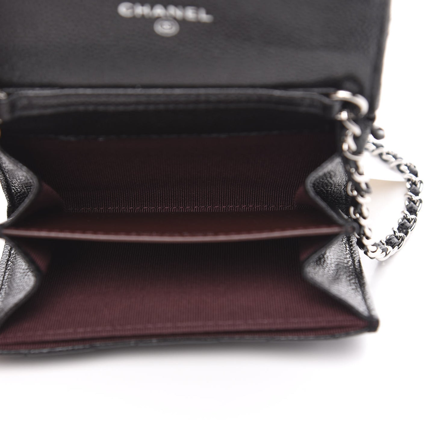 Caviar Quilted Flap Card Holder On Chain Black