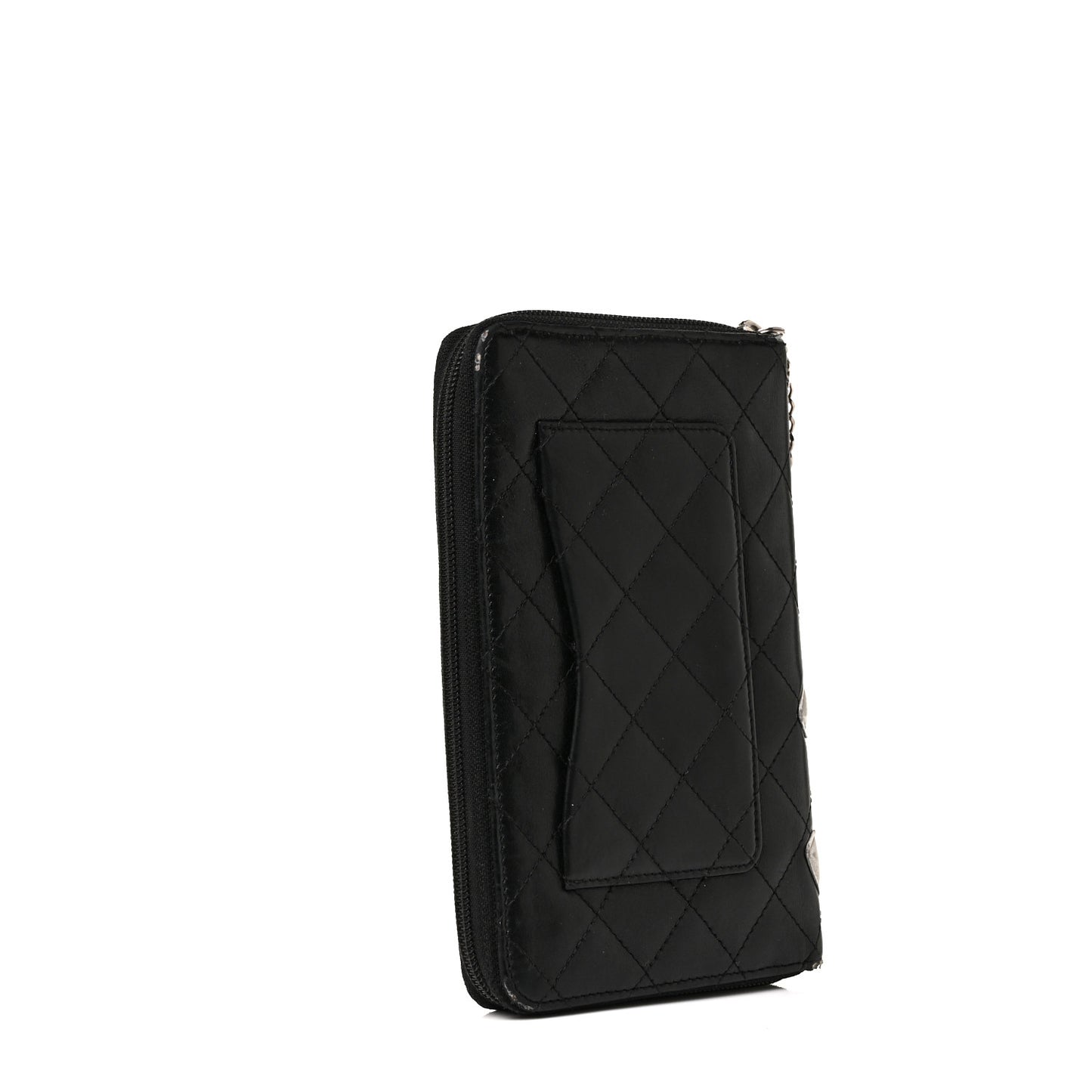Calfskin Cambon Zip Around Organizer Wallet Black White