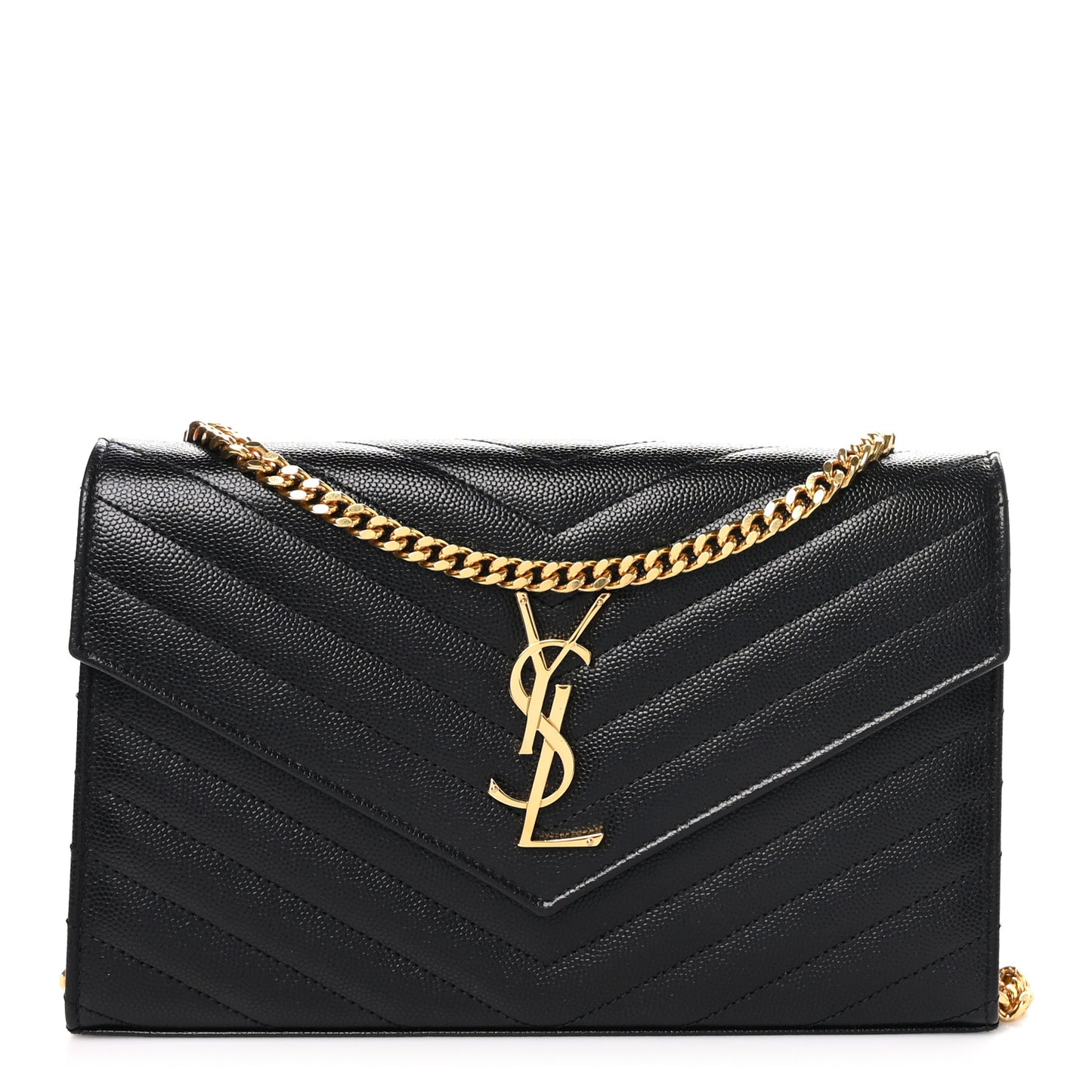 Grain De Poudre Matelasse Chevron Monogram Chain Wallet Black