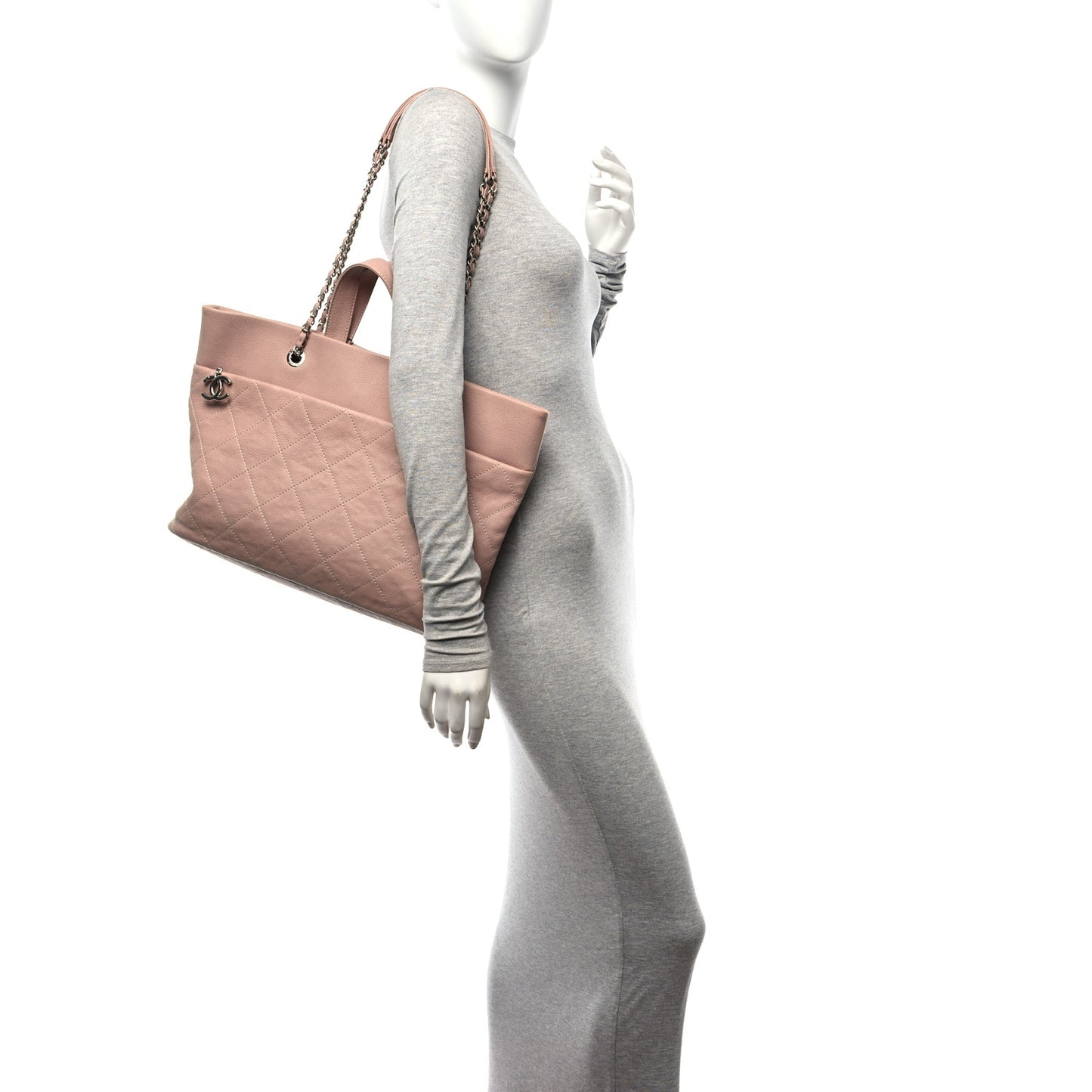 Caviar Quilted Shopping Tote Pink