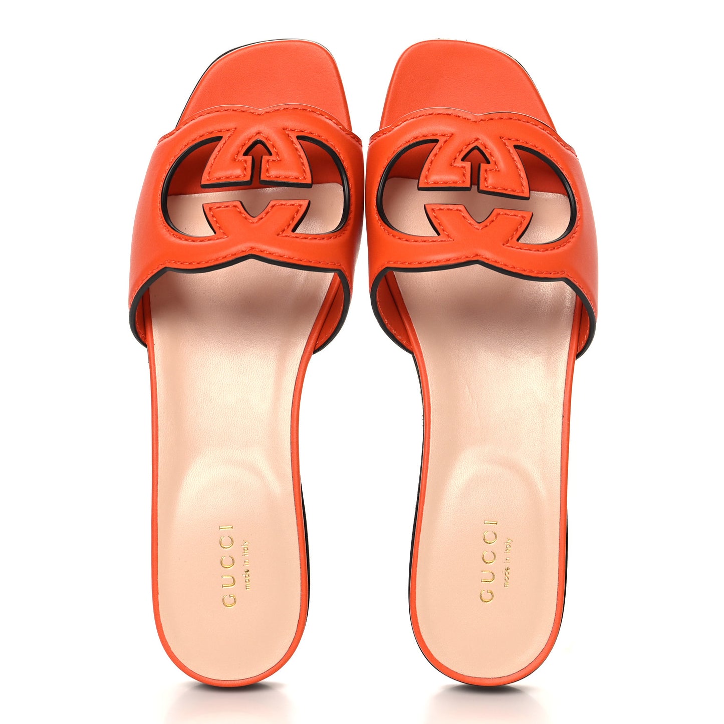 Cosmos Softy Calfskin Interlocking G Cut Out Slide Sandals 37.5 Deep Orange