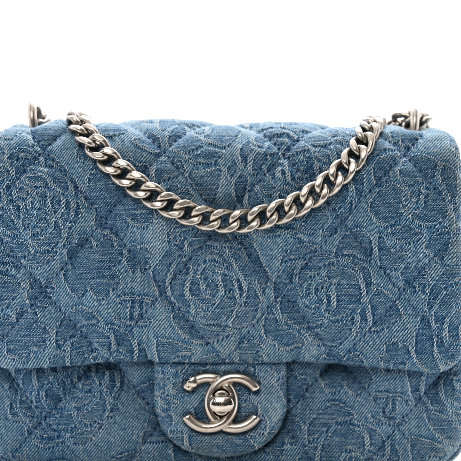 Chanel Denim Quilted Camellia Sweetheart Mini Flap Blue 8 of 11