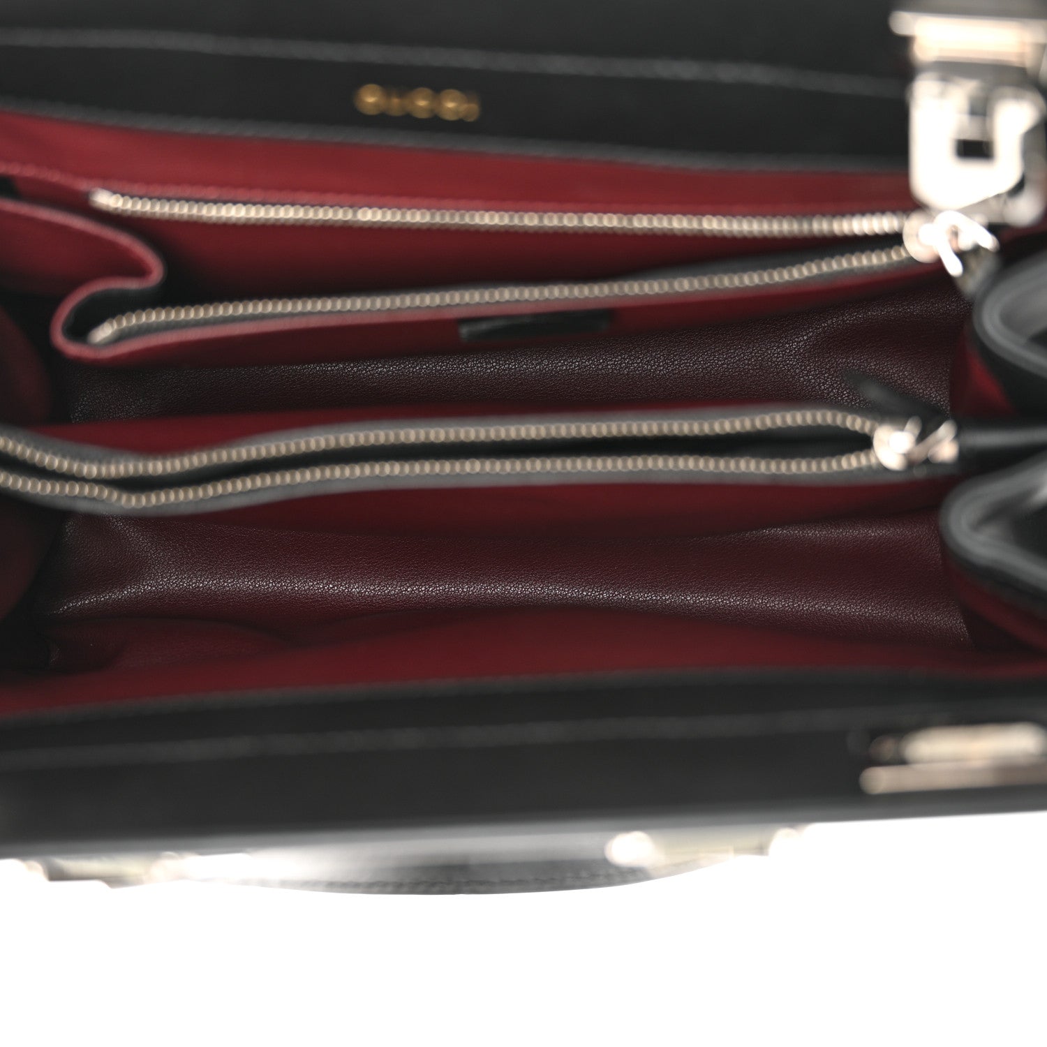 Gucci Smooth Calfskin Diagonal Striped Small Zumi Top Handle Bag Black Beige 5 of 11