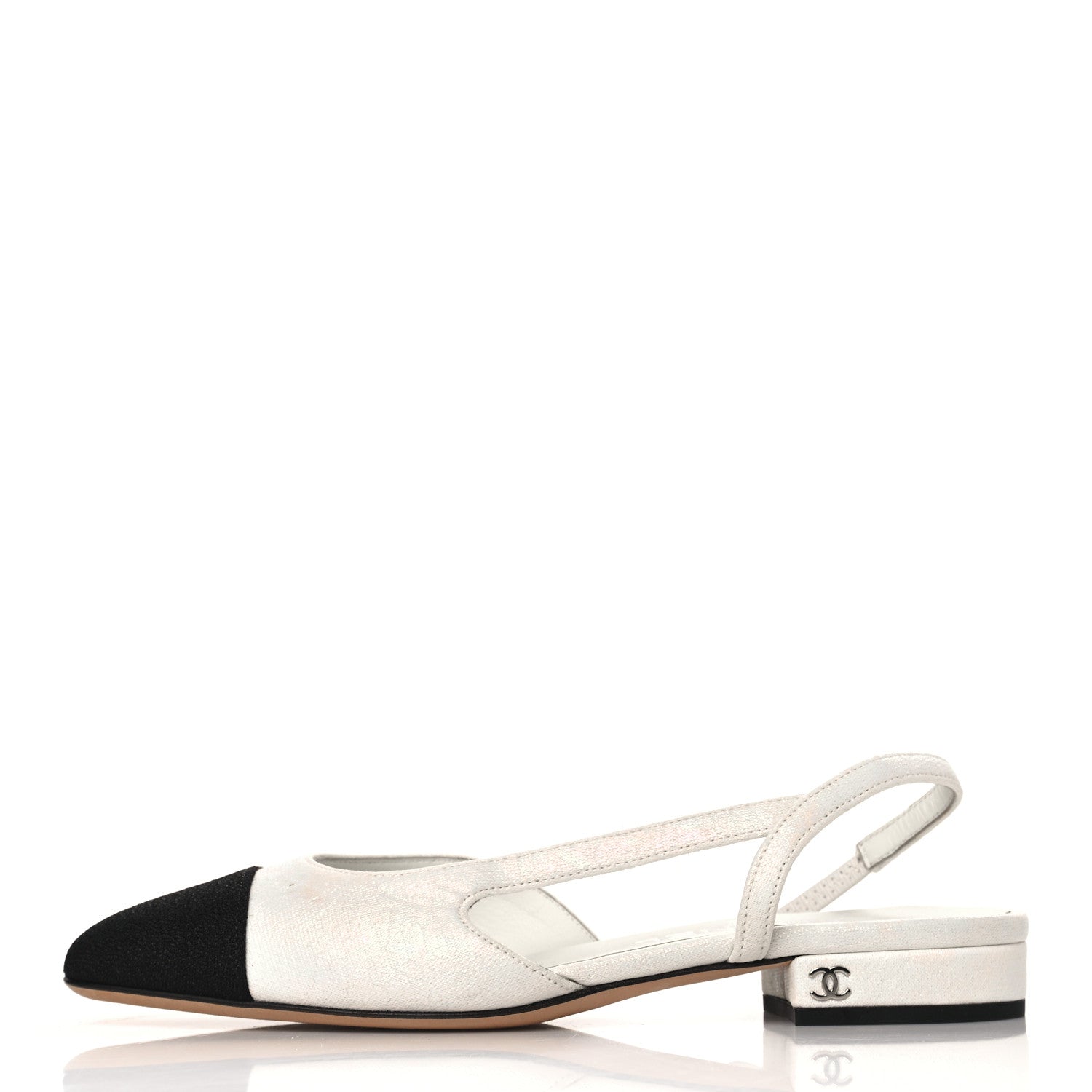 【良品】CHANEL レース ツイード フラットパンプス 36.5 白系 Chanel Iridescent Tweed Cap Toe CC Slingback Flats 36 White Black
