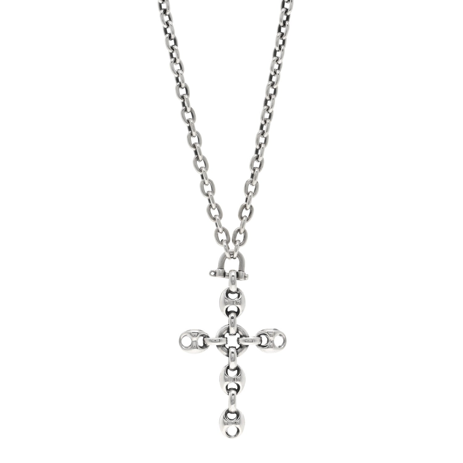 Gucci Sterling Silver Marina Link Cross Pendant Necklace 1337630