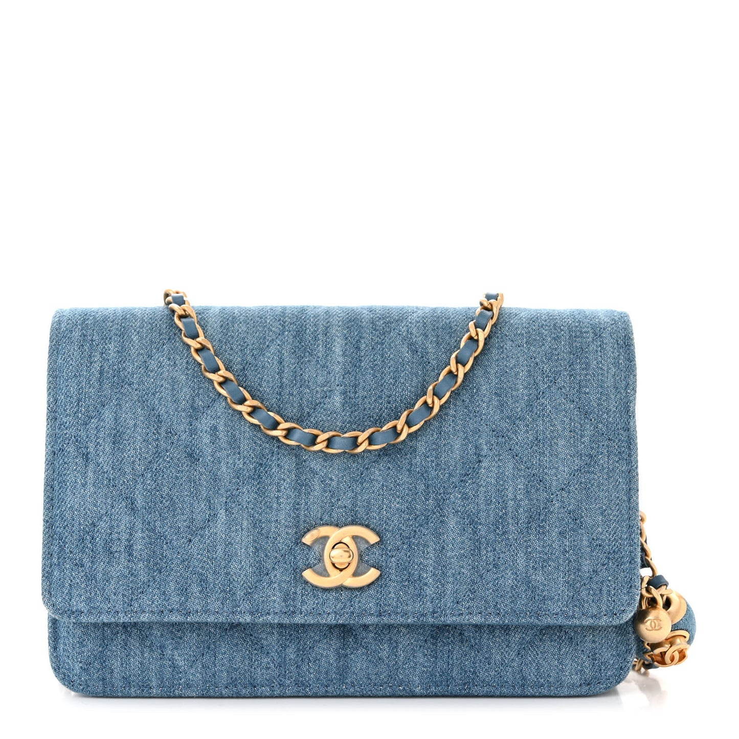 Denim Quilted CC Pearl Crush Wallet on Chain WOC Blue