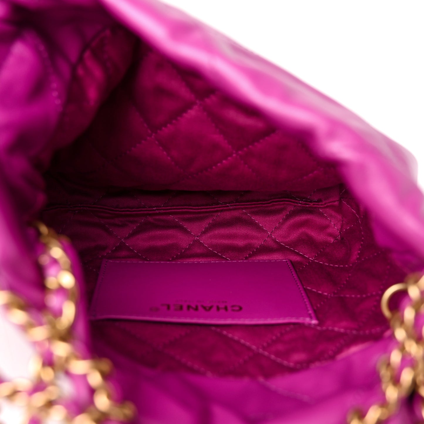 Shiny Calfskin Quilted Mini Chanel 22 Purple
