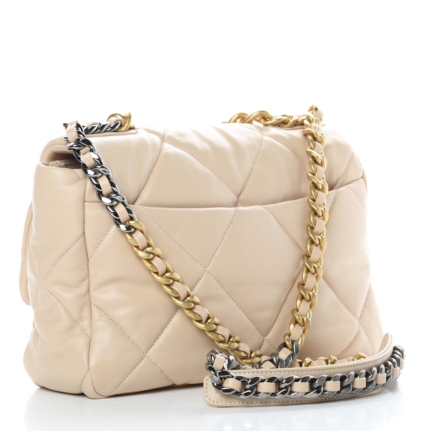 Lambskin Quilted Large 19 Flap Beige