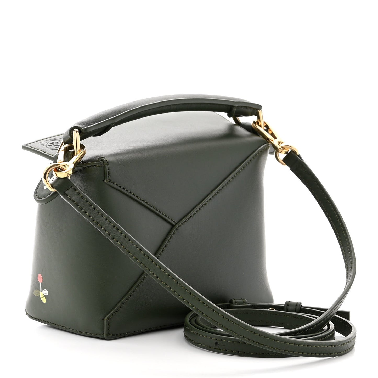 X SUNA FUJITA Satin Calfskin Mini Pandas Puzzle Edge Bag Bottle Green