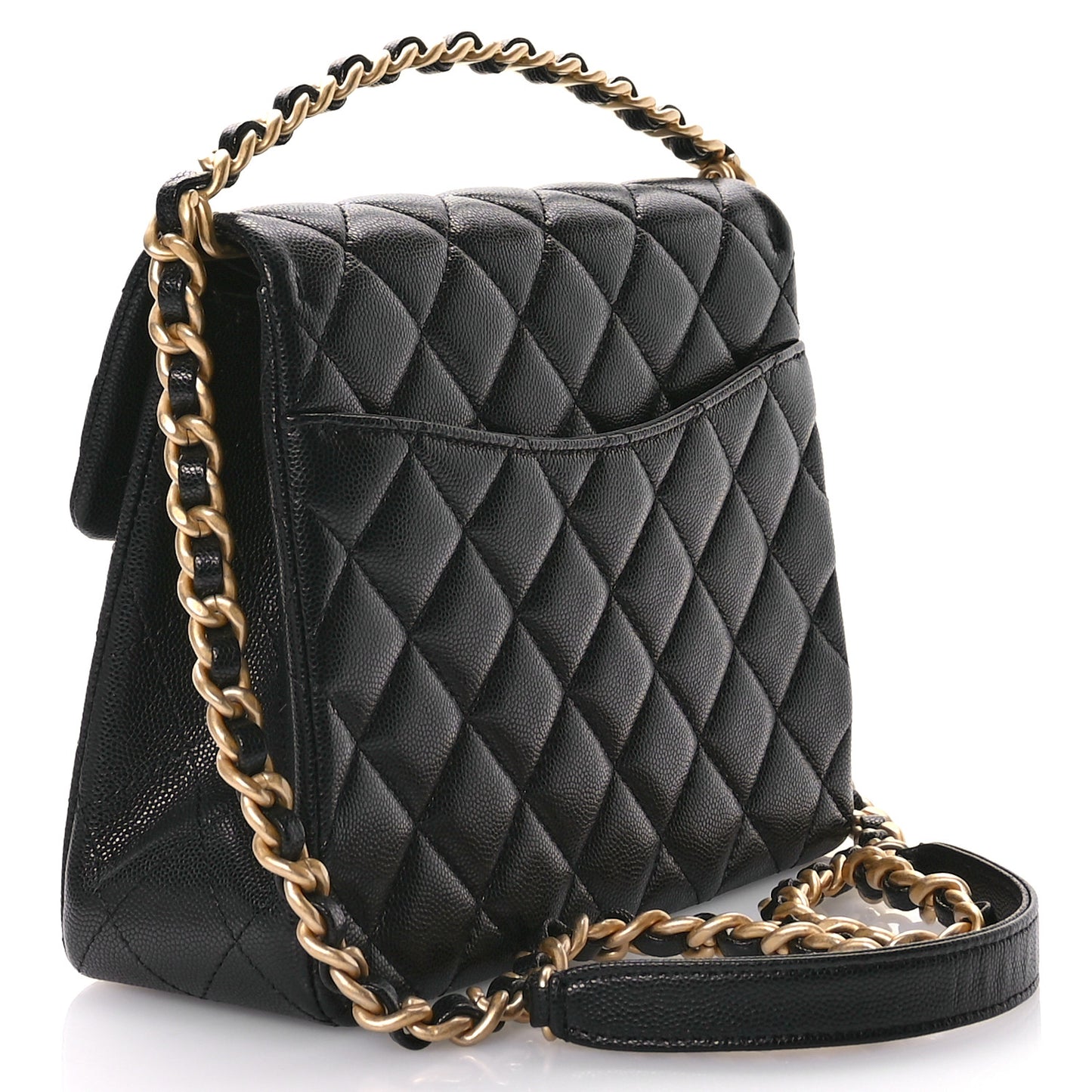 Caviar Quilted 31 Rue Cambon Top Handle Flap Black