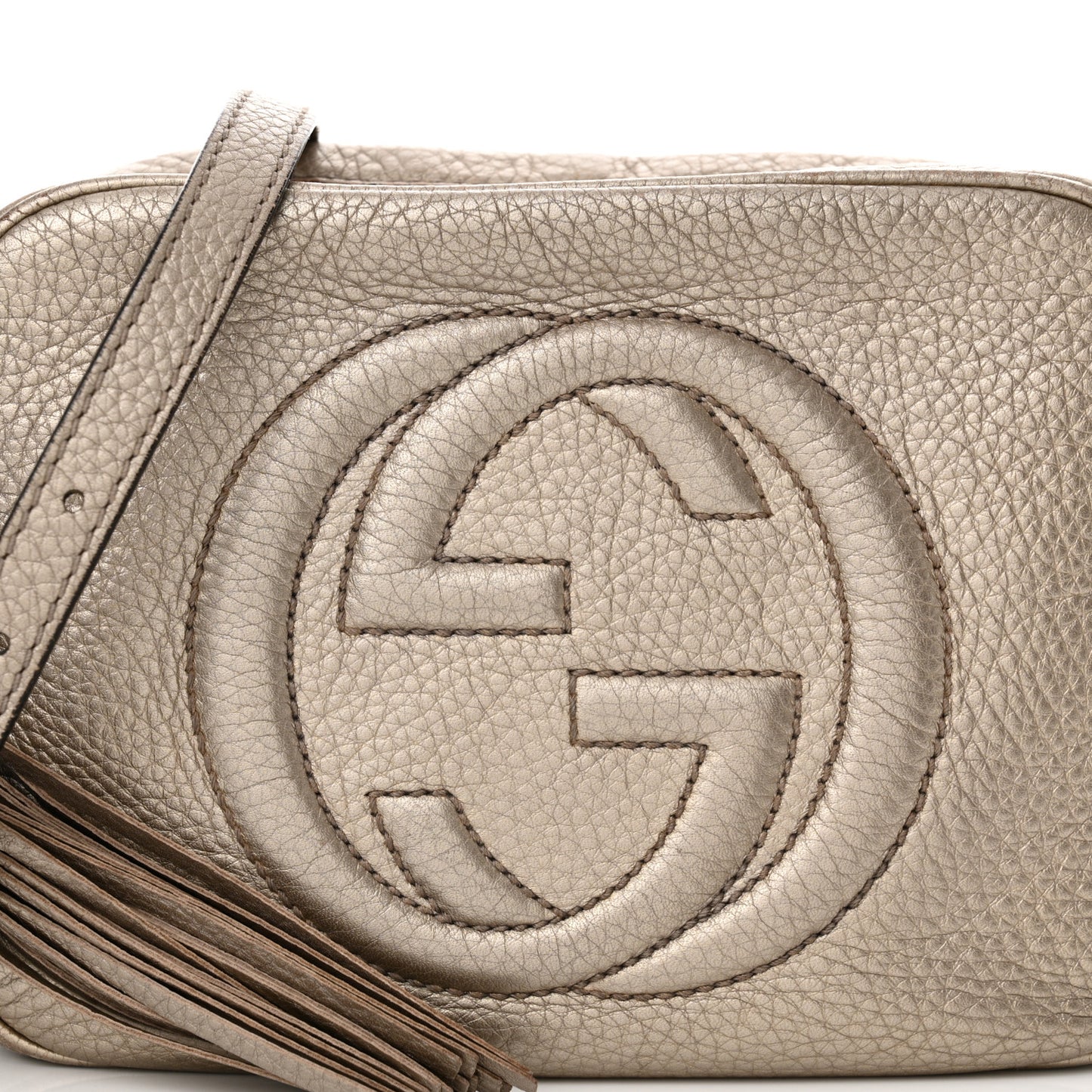 Metallic Pebbled Calfskin Small Soho Disco Bag Golden Beige