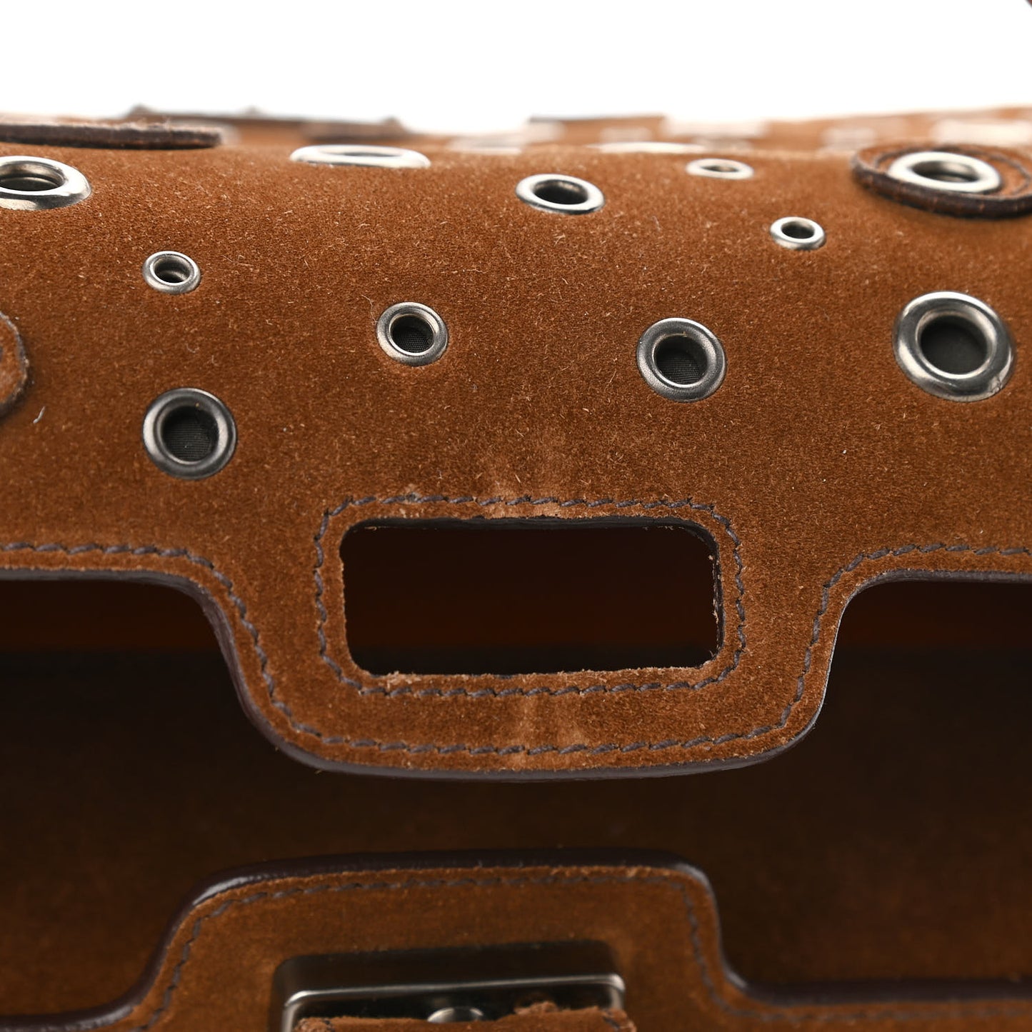 Suede Grommet Frame Satchel Tabacco
