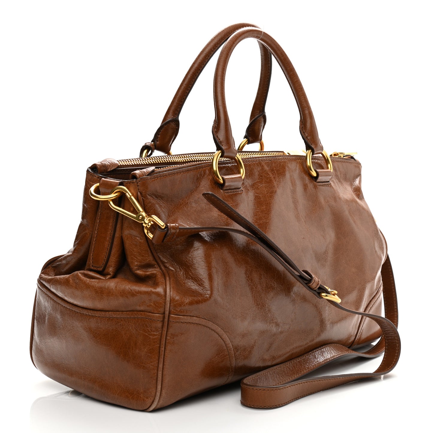 Vitello Shine Top Handle Satchel Brown