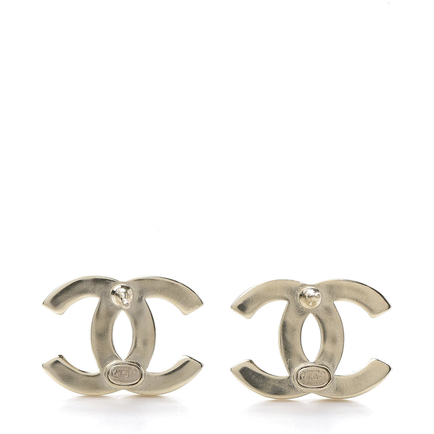 Crystal Metal CC Paris Button Stud Earrings Gold