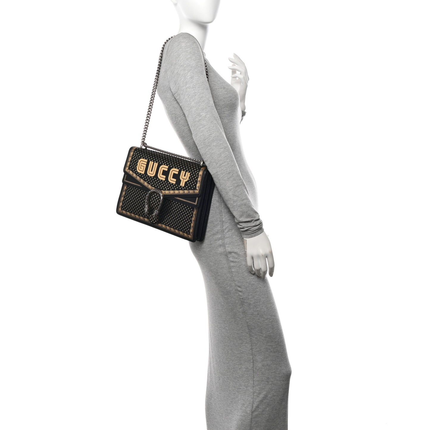 X SEGA Calfskin GUCCY Stars Medium Dionysus Shoulder Bag Black Gold