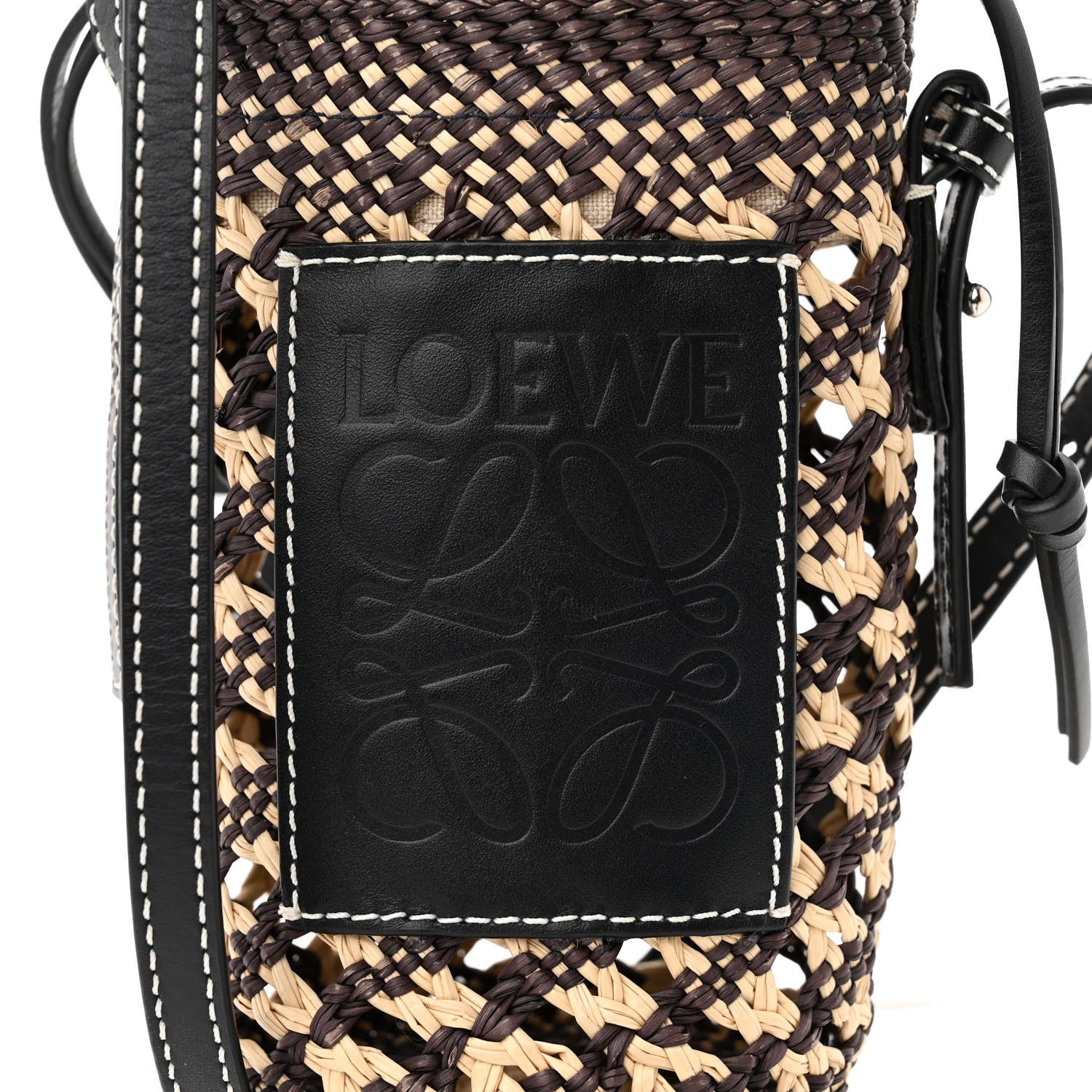Loewe Calfskin Raffia Paula's Ibiza Pocket Bucket Bag Natural Navy Blue 7 of 10