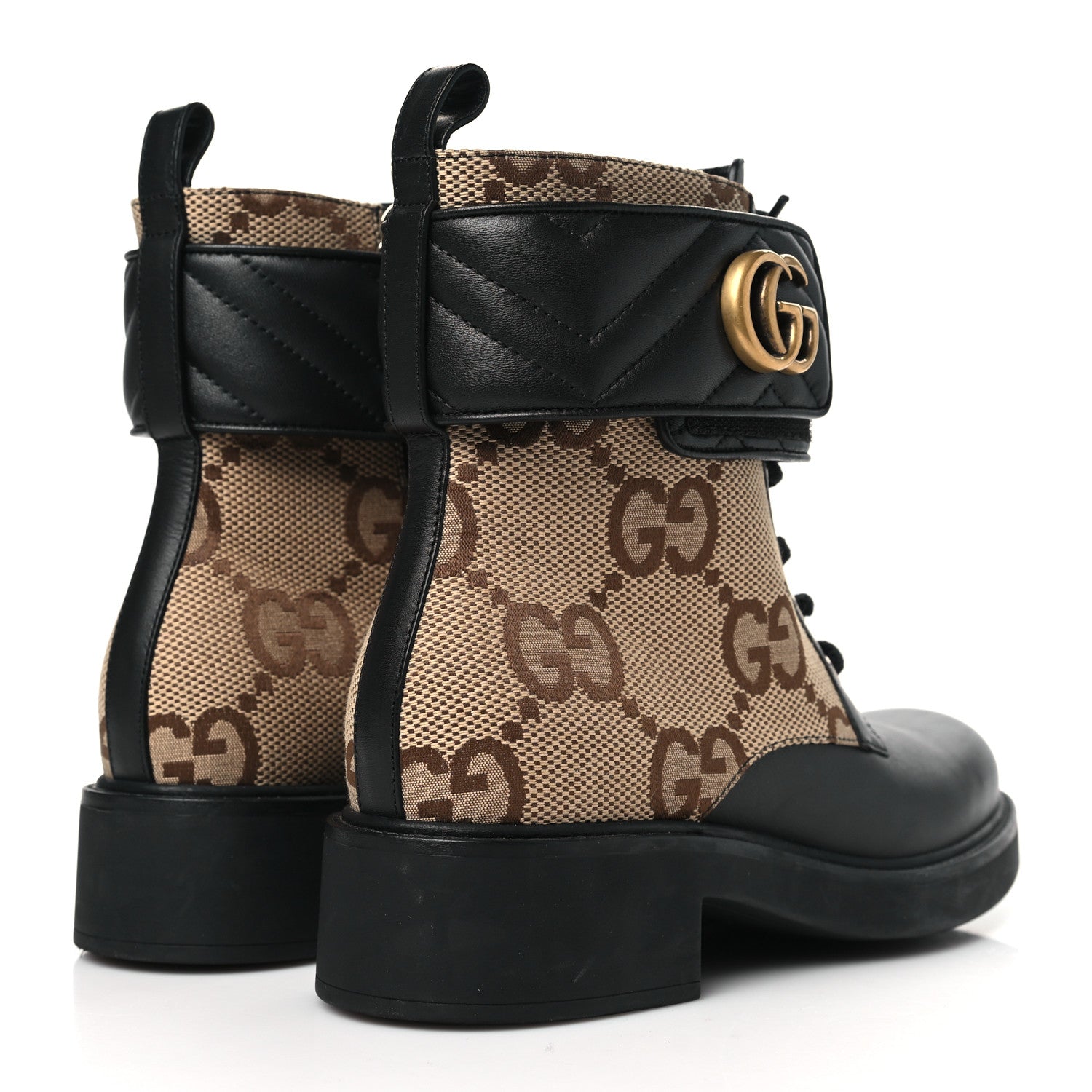 Gucci Flores Calfskin Monogram Maxi GG Nappa Matelasse Double G 40mm Ankle Boots 39 Black Camel Ebony 4 of 8