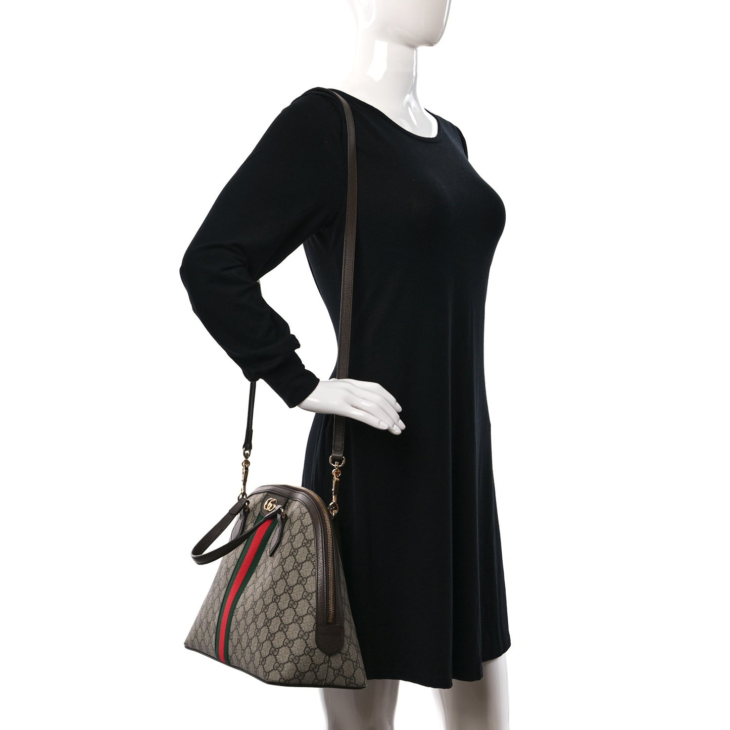 GG Supreme Monogram Web Medium Ophidia Top Handle Dome Bag Brown