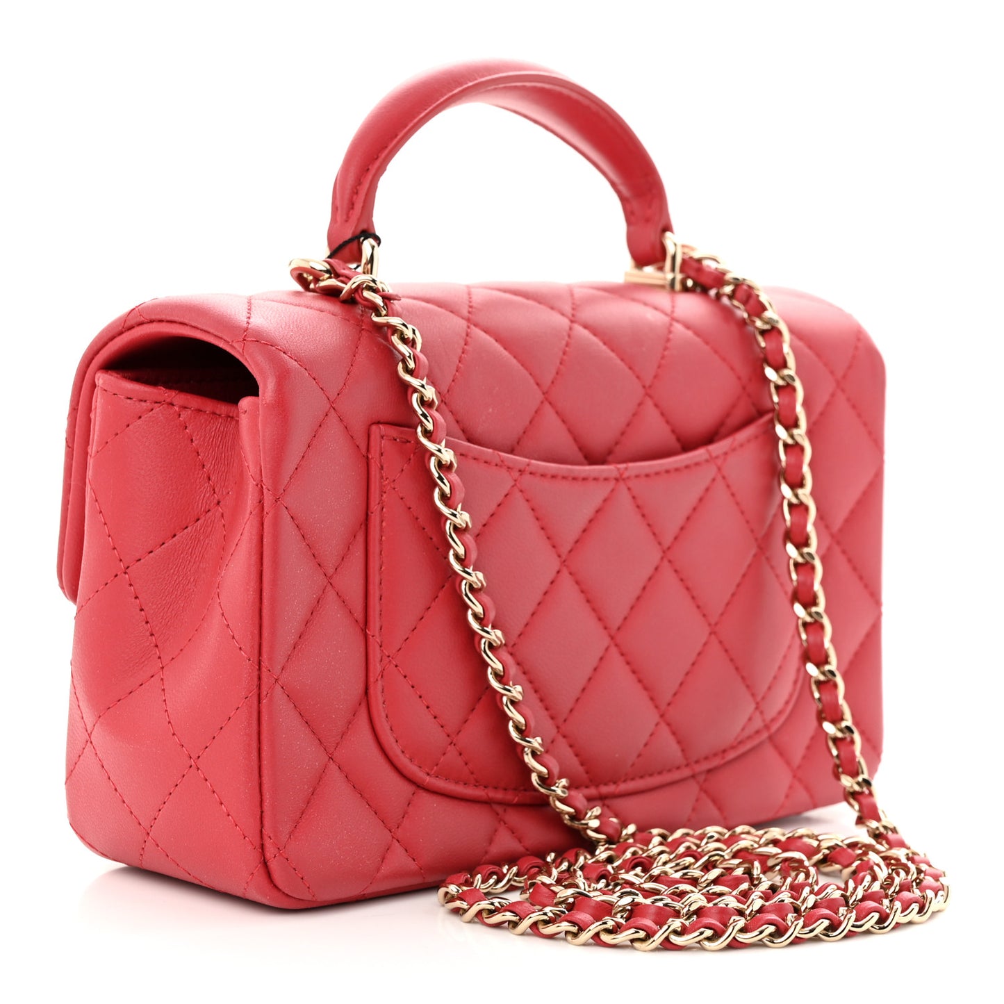 Lambskin Quilted Mini Top Handle Rectangular Flap Red