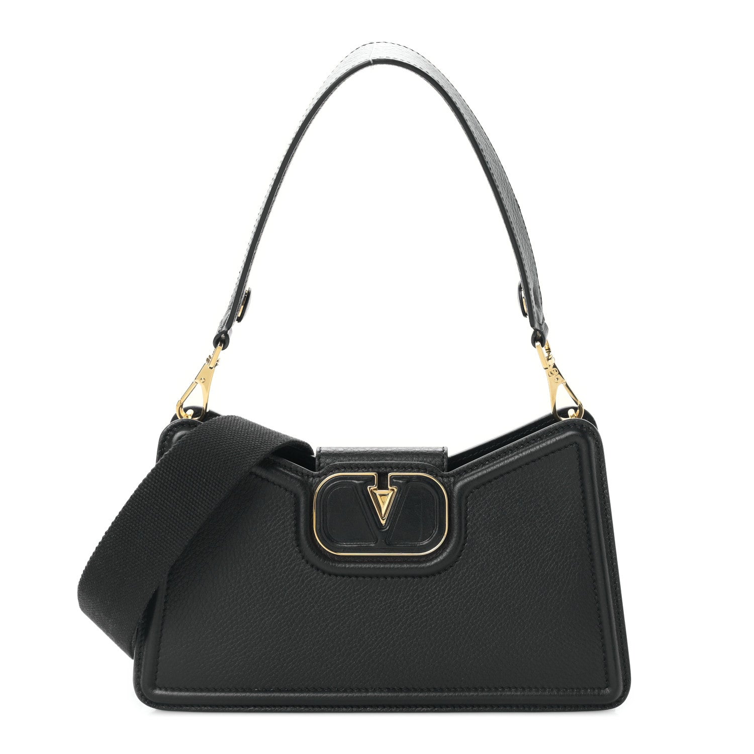 Valentino Garavani Grainy Calfskin VLogo Leather Shoulder Bag Black 1 of 9