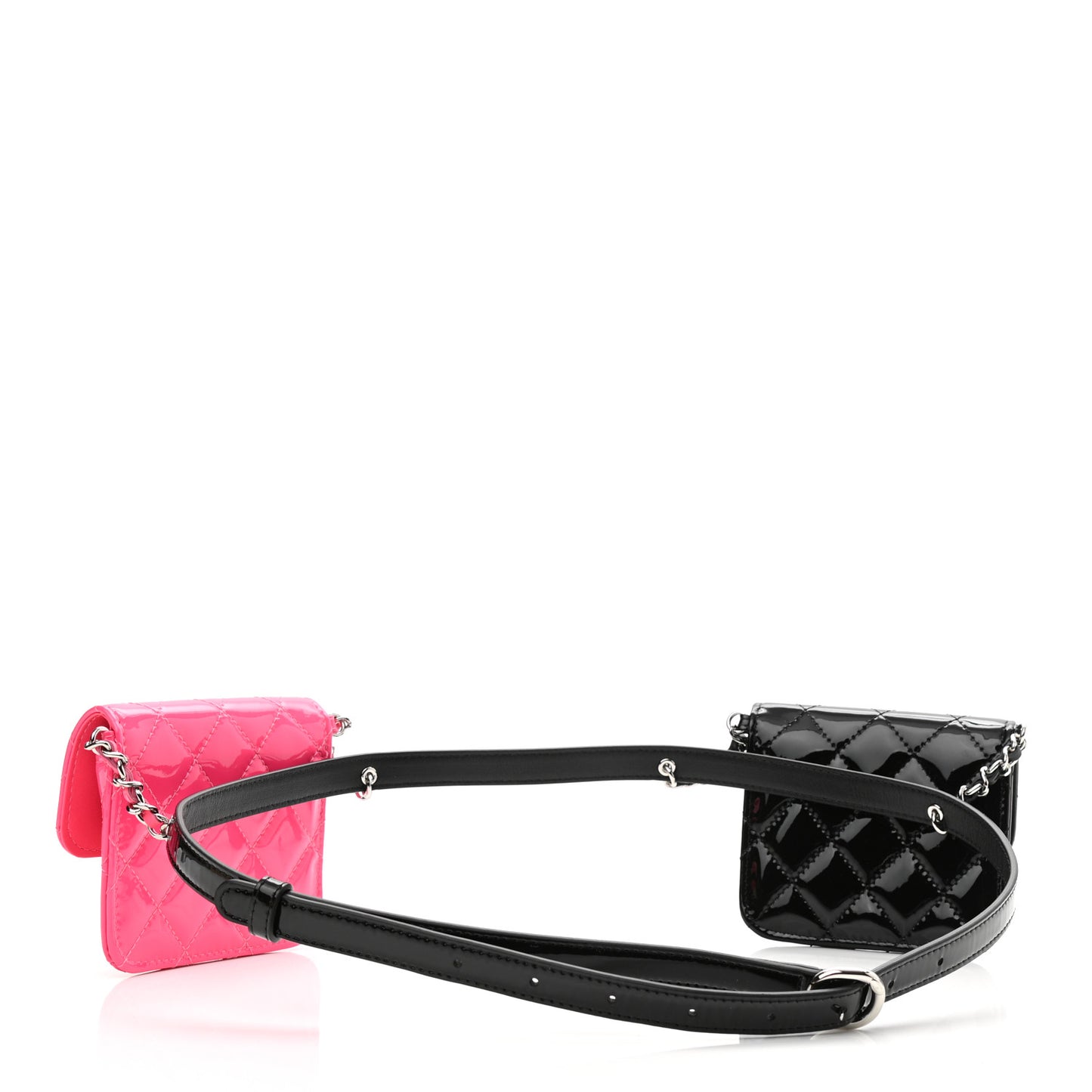 Patent Quilted Belt In Love Double Mini Flap Waist Bag Black Pink