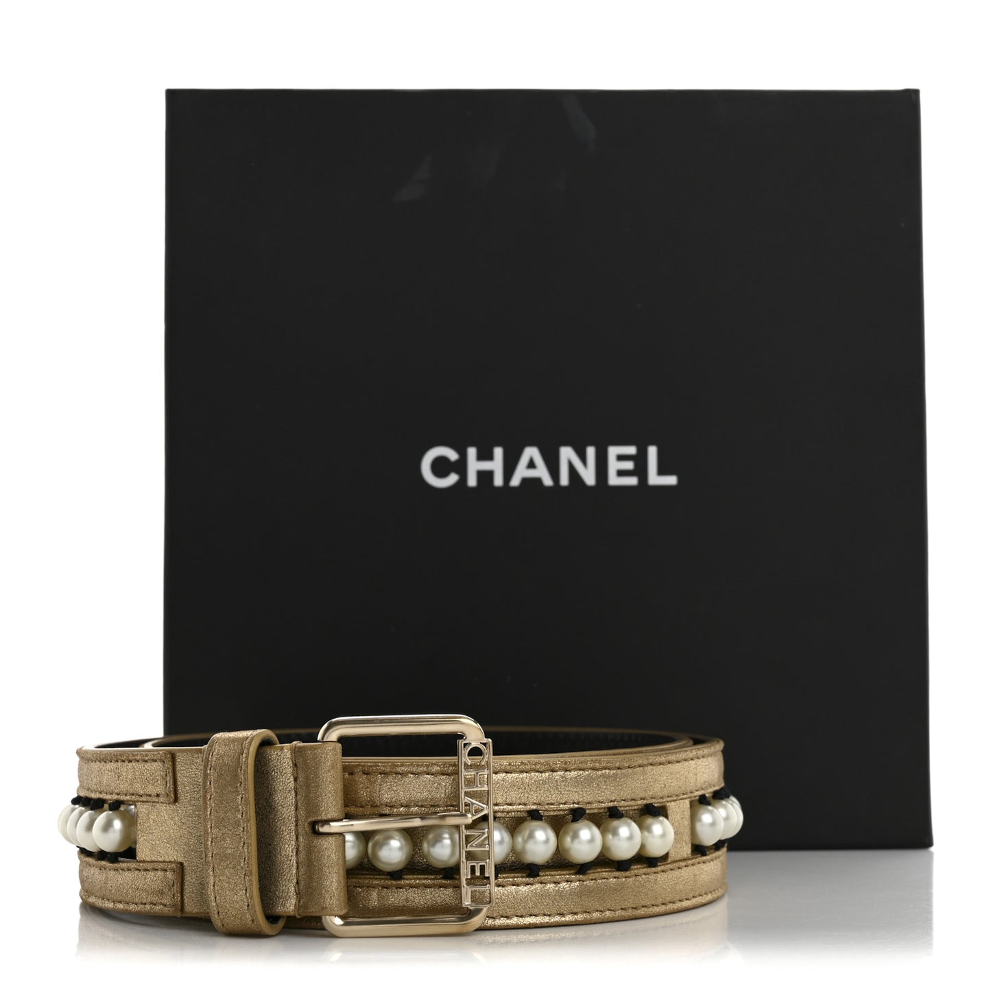 Metallic Lambskin Pearl CC Belt 80 32 Gold
