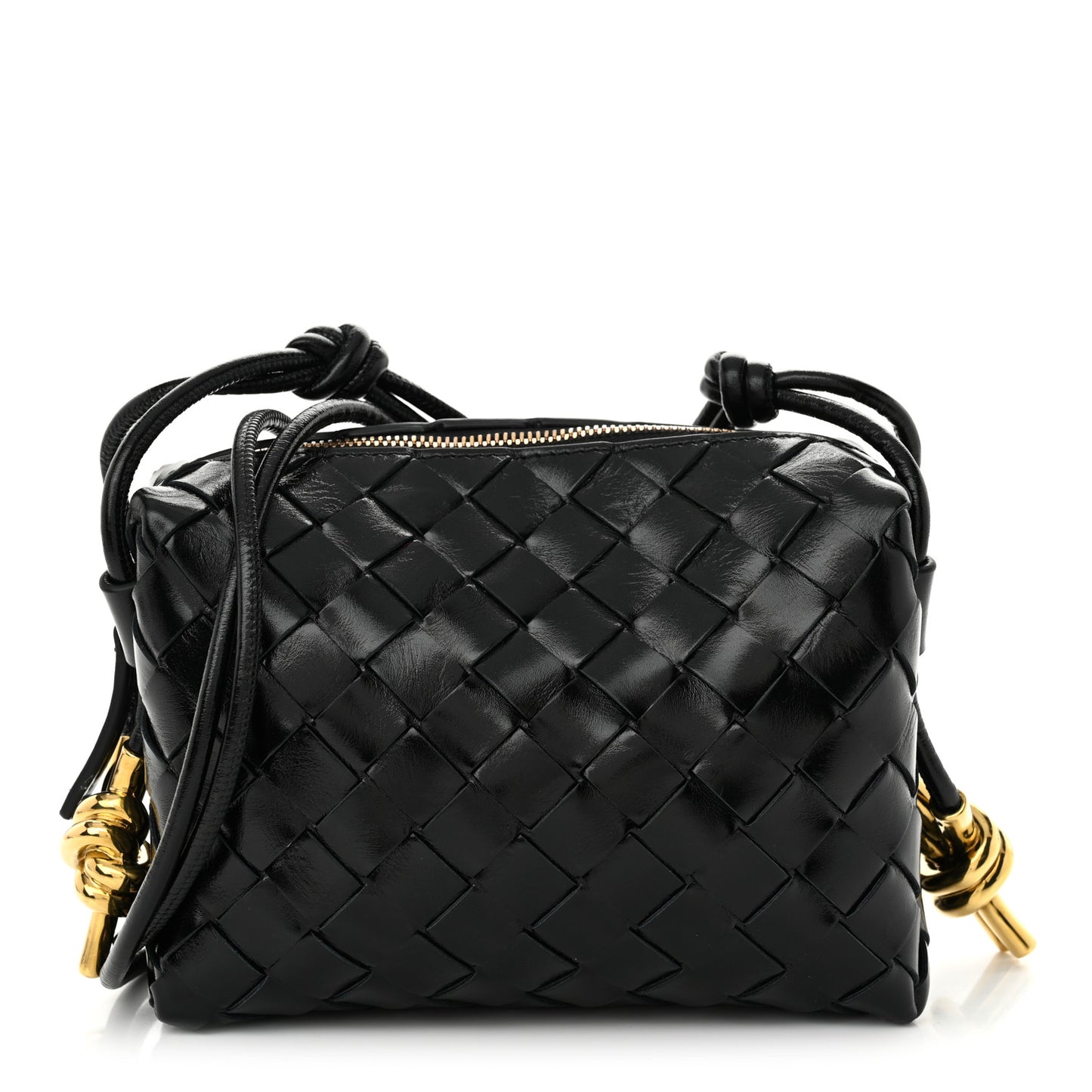 Nappa Intrecciato Metallic Knot Mini Loop Camera Bag Black