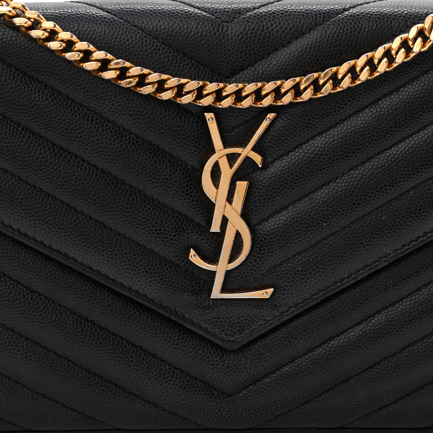 Grain De Poudre Matelasse Chevron Monogram Chain Wallet Black