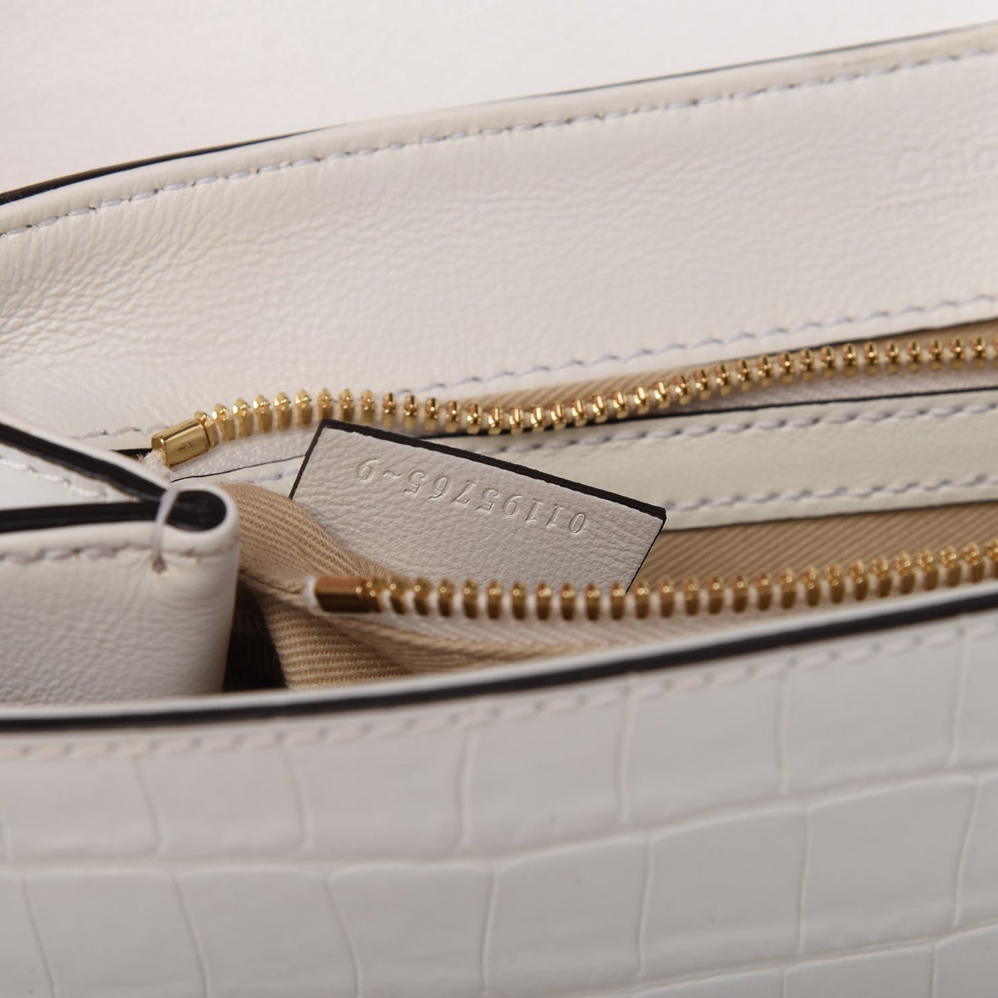 Calfskin Crocodile Embossed Small C Double Carry Brilliant White
